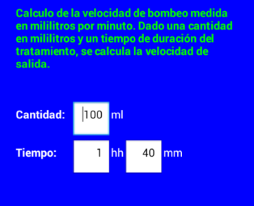 Cálculo de velocidad de bombeo en mililitros por minuto